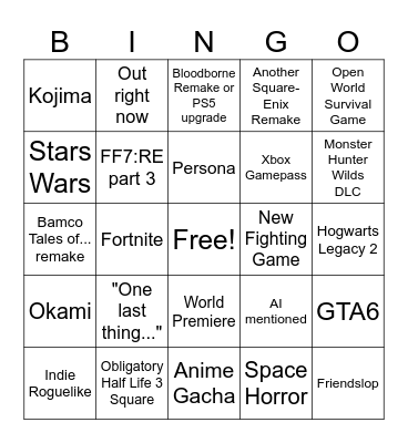 SGF2026 Bingo Card