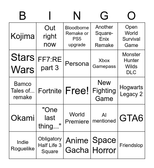 SGF2026 Bingo Card