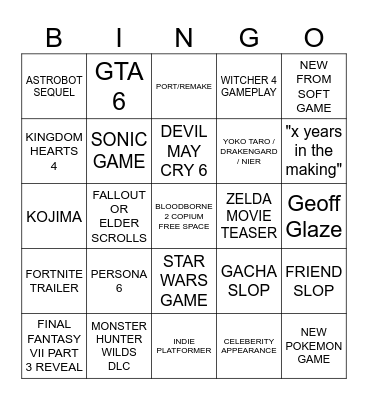 SUMMER GAMES FEST BINGO Card