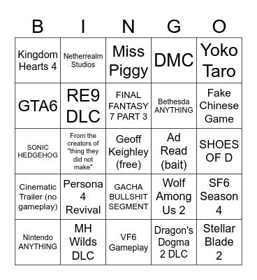 Summer Games Fest 2026 Bingo Card