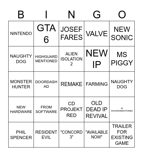 SUMMER GAMES FEST Bingo Card