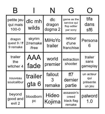 summer game fest 2026 Bingo Card