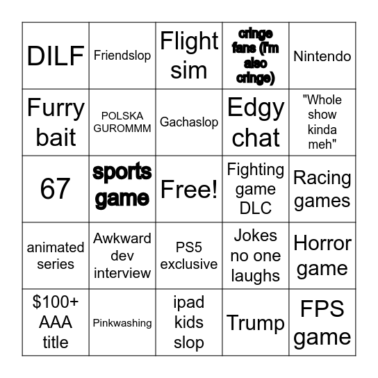 Summer game fest bingo Card