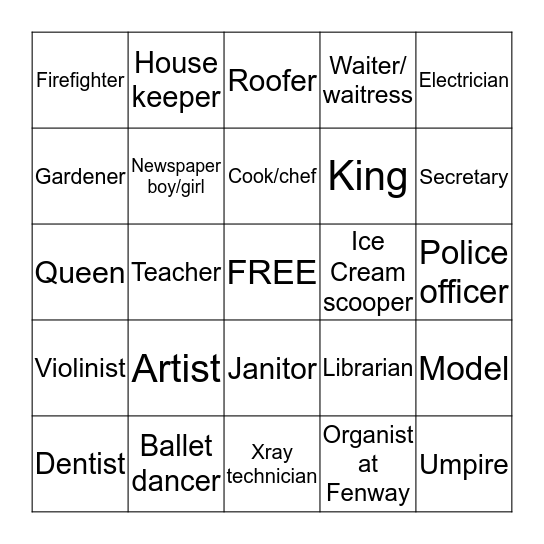 Charade Bingo Card