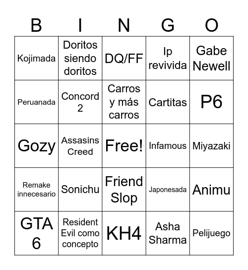 Summer Game Fest Bingo Card