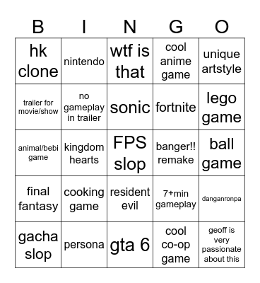 SUMMER GAME FEST Bingo Card