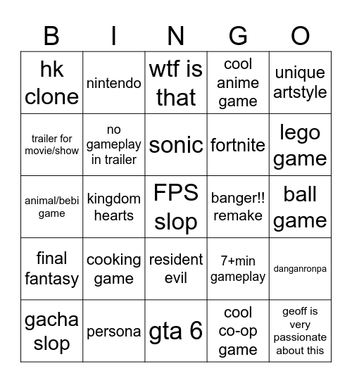 SUMMER GAME FEST Bingo Card