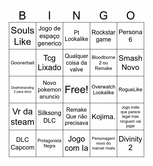 Summer game fest Bingo Card