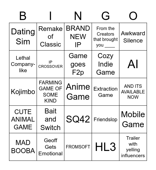 SGF Bingo Board Bingo Card