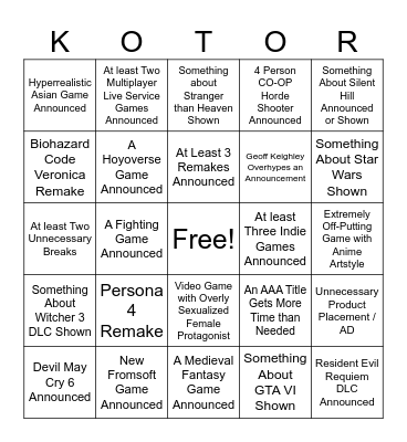Summer Game Fest 26' Bingo Card