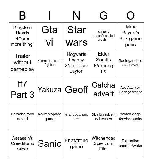SGF Bingo Card