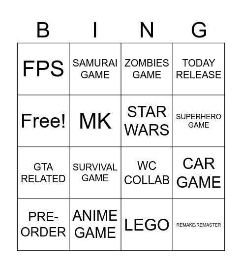 SUMMER GAME FEST_DAVID Bingo Card