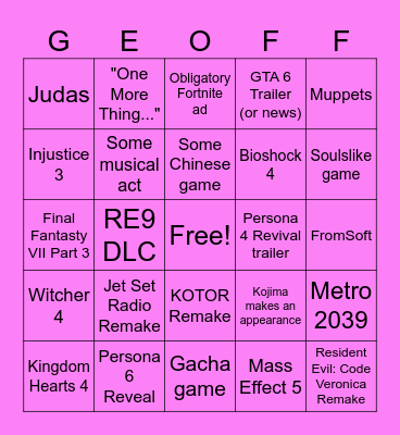 Summer Game Fest ‘26 Bingo Card