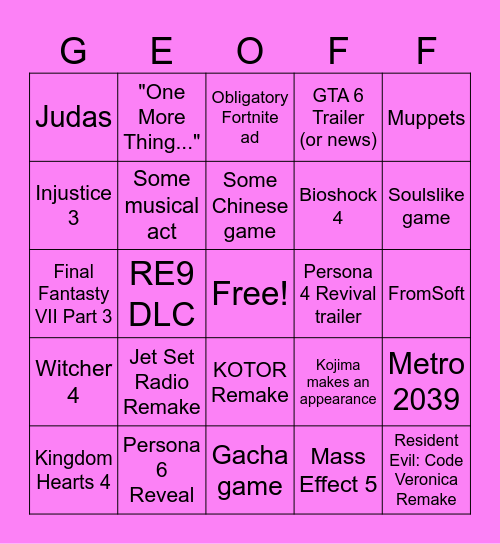 Summer Game Fest ‘26 Bingo Card