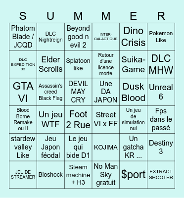 SUmmer Game Fest 2026 Bingo Card