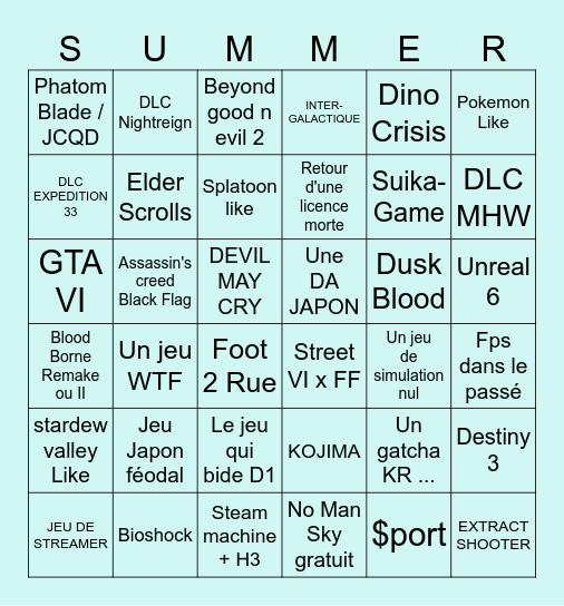 SUmmer Game Fest 2026 Bingo Card