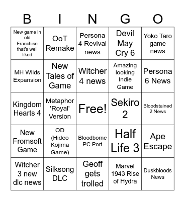 Summer Games Fest 2026 Bingo Card