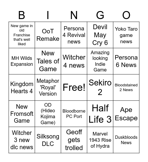Summer Games Fest 2026 Bingo Card