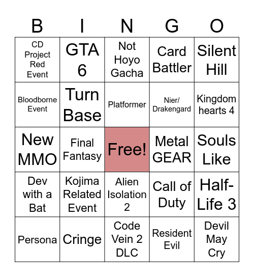 Game Fest Bingo Card