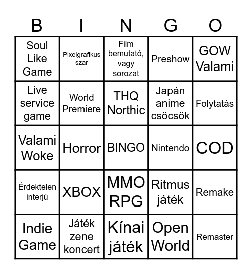 Summer Game Fest 2026 Bingo Card