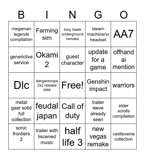 Untitled Bingo Card