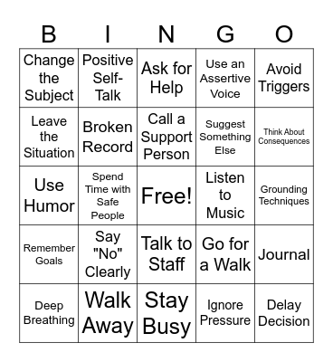 Refusal Skills Bingo Card