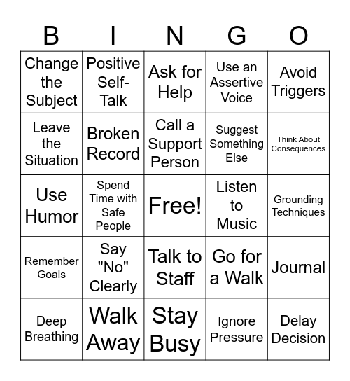 Refusal Skills Bingo Card