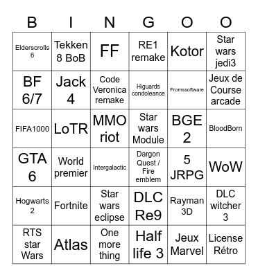 Summer game fest Bingo Card