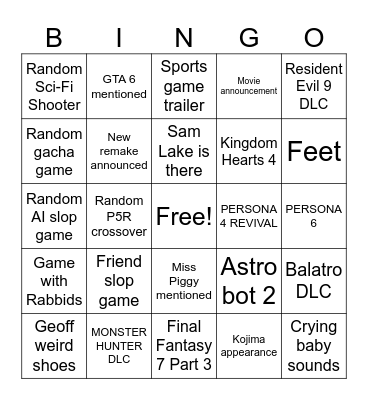SUMMER GAMES FEST Bingo Card