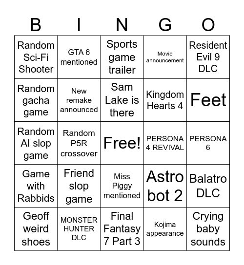 SUMMER GAMES FEST Bingo Card