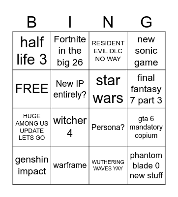 summer game fest Bingo Card