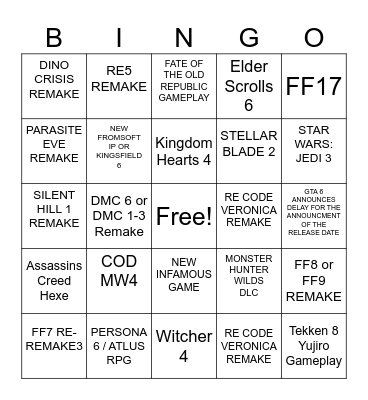 Summer Games Fest Bingo Card