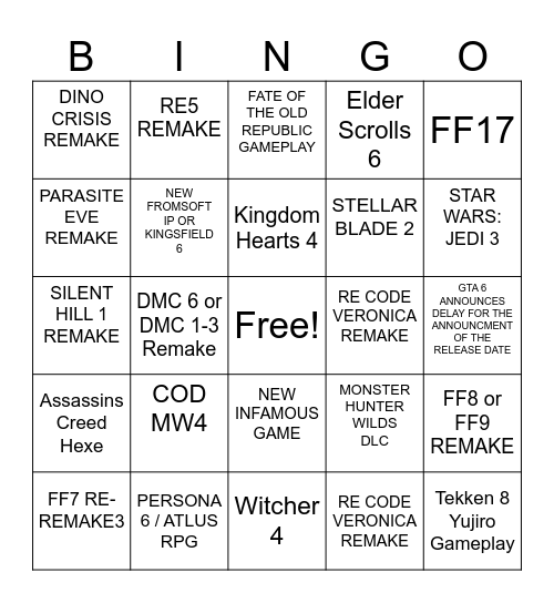 Summer Games Fest Bingo Card