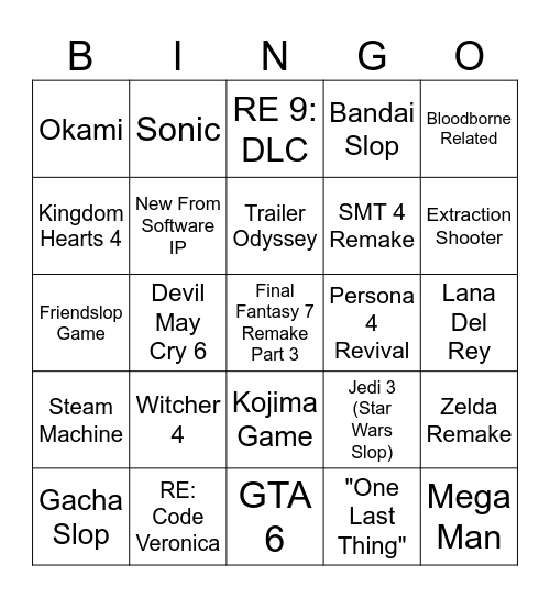 SGF 2026 Bingo Card