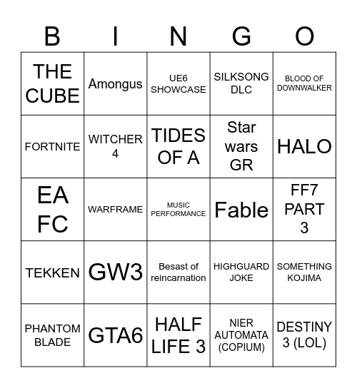 SUMMER GAME FEST Bingo Card