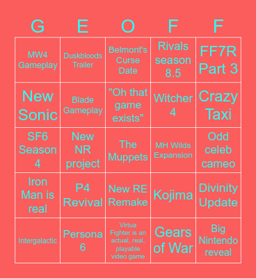 SUMMER GAME FEST 2026 BINGO Card
