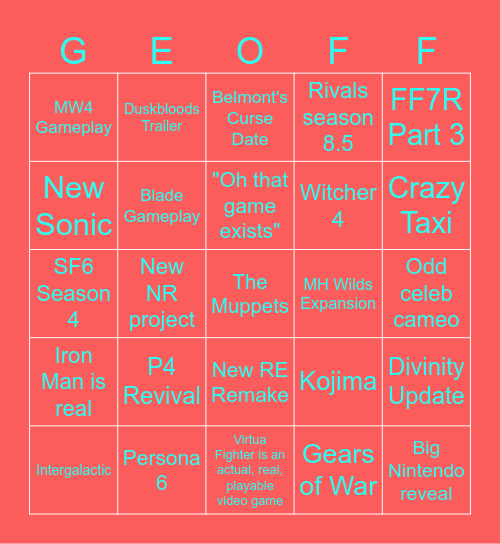 SUMMER GAME FEST 2026 BINGO Card