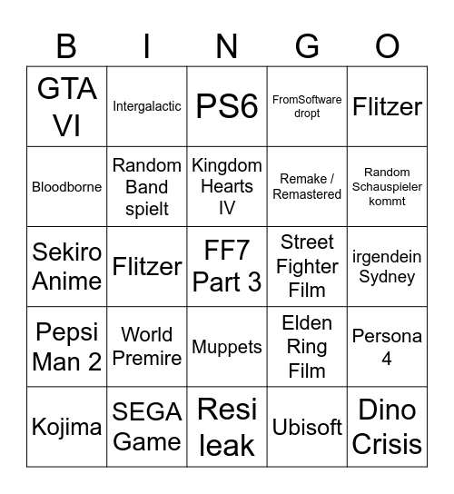 Summer Games Fest Bingo Card