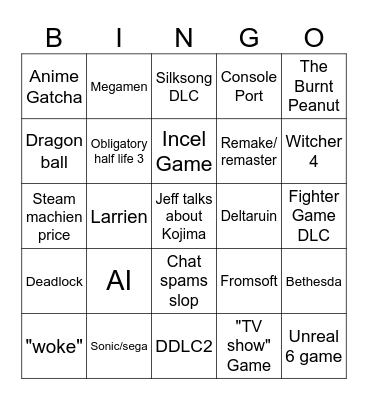 Game Awards Bingo Card