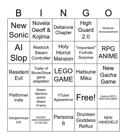 Summer Game Fest 2026 Bingo Card