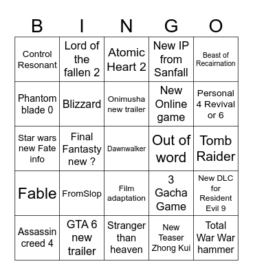 Summer Fest Game Bingo Card