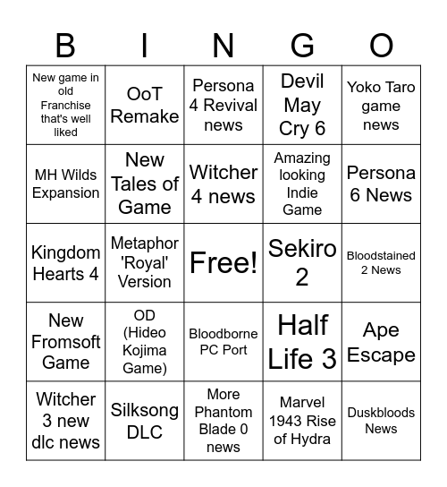 Summer Games Fest 2026 Bingo Card