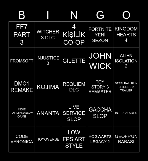 GEOFF IS A WITCH Bingo Card
