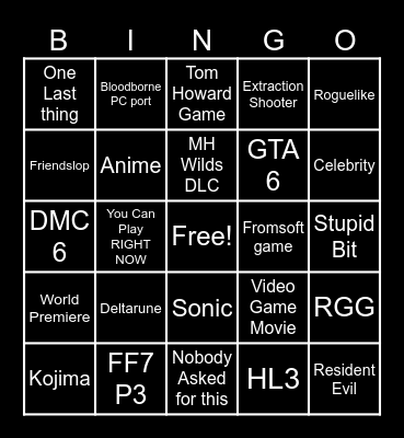 Summer Game Fest Bingo Card