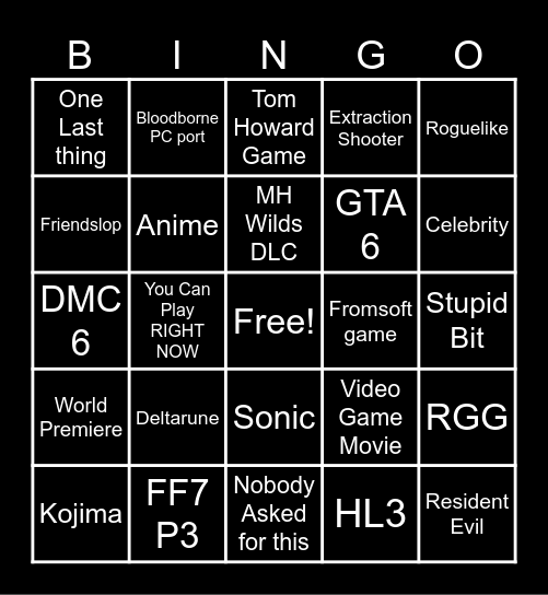 Summer Game Fest Bingo Card