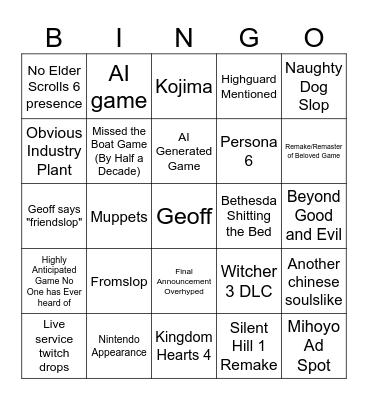 Summer Games Fest 2026 Bingo Card