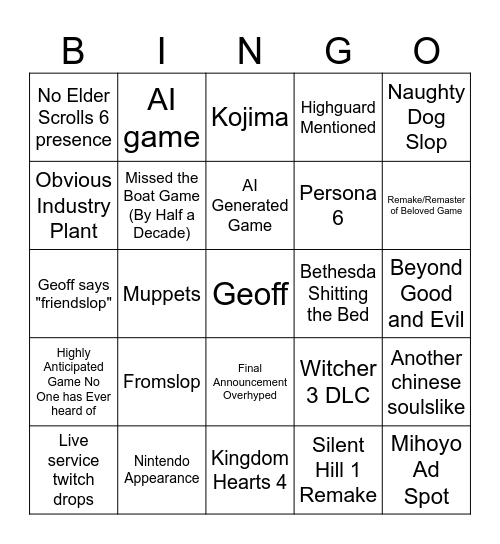 Summer Games Fest 2026 Bingo Card
