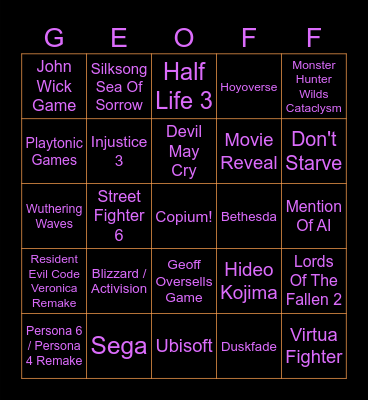 Summer Games Fest Bingo Card