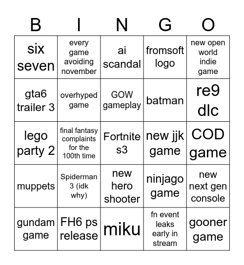 Untitled Bingo Card