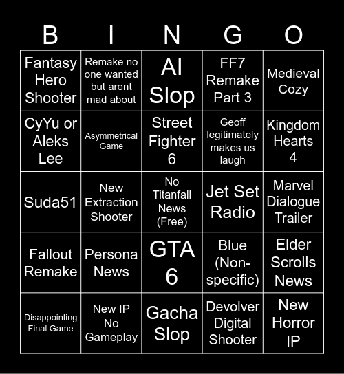 SGF 2026 Bingo Card